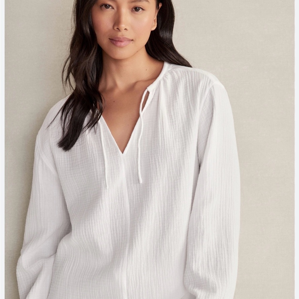 Haven 100% Organic Cotton Gauze White Long Sleeve Tunic Size Small